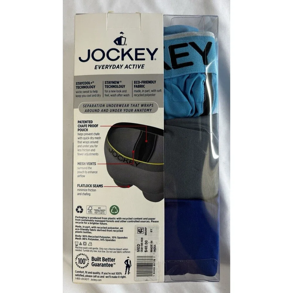 Jockey Men’s Everyday Active NEW 3-Pack Long-Leg Boxer Briefs Size Medium